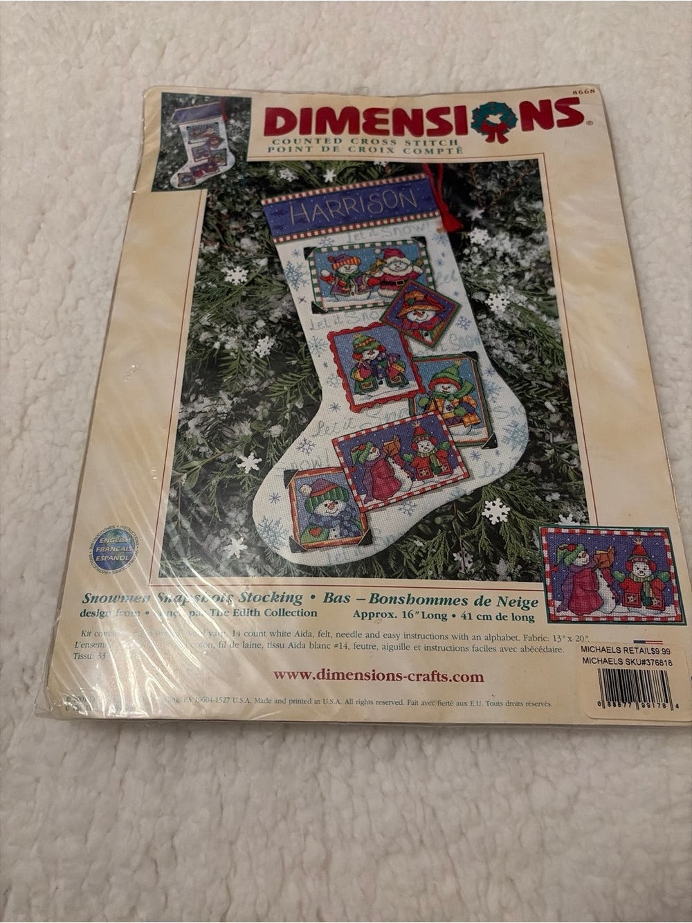 Dimensions Snowmen Snapshots Christmas Stocking Cross Stitch Kit 8668